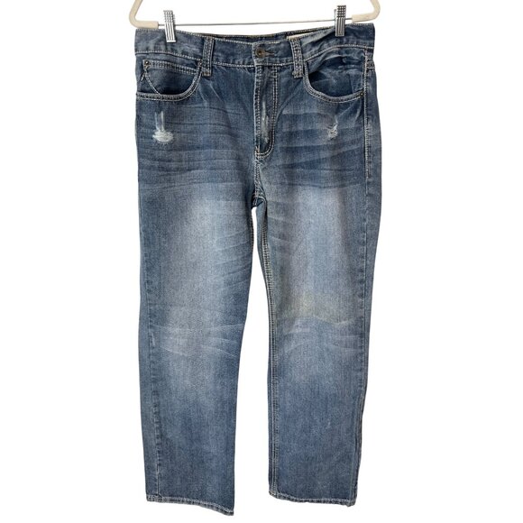 Axel Treadwell Jeans Size 34x32 Relaxed Straight Denim Distressed Medium Wash - Picture 1 of 11